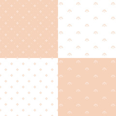 Set of pink and white seamless patterns with simple abstract flower elements. Samples added to swatch panel.