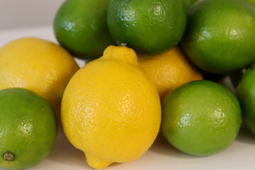Beautiful lemons arranged on a table. A fruit rich in vitamin c.