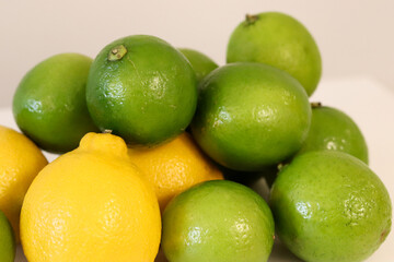 Beautiful lemons arranged on a table. A fruit rich in vitamin c.