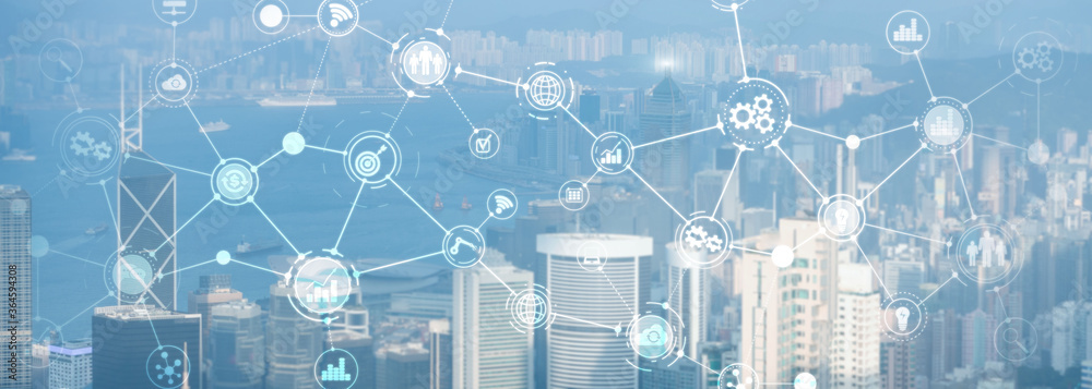 Wall mural business organizational structure innovation automation technology panoramic website header backgrou