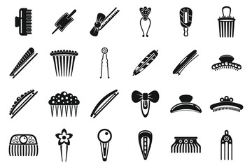 Barrette accessories icons set. Simple set of barrette accessories vector icons for web design on white background