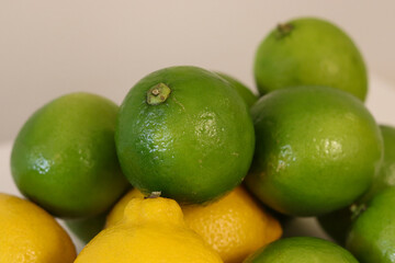 Beautiful lemons arranged on a table. A fruit rich in vitamin c.