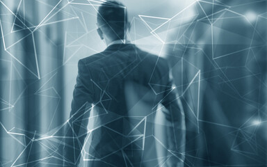 Concept of Network internet communication. 3d line. Engineer in the server room.