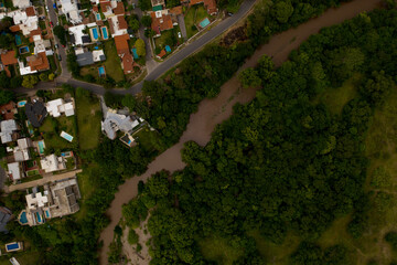 Aerial view of forest and river drones