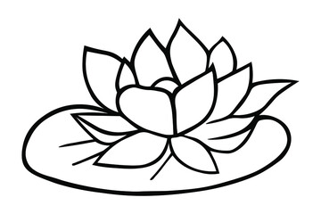 Japanese traditional symbol lotus, water lily in ink Isolated on white background. Hand drawn vector decorative element in doodle style for decoration, postcard, flyer, banner or website