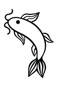 Japanese traditional symbol koi carp fish in ink Isolated on white background. Hand drawn vector decorative element for decoration, postcard, flyer, banner or website