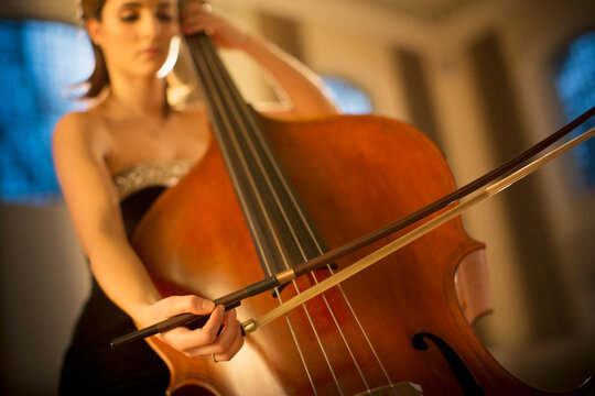 Double bassist performing