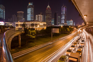 Fototapeta na wymiar Freeway Traffic Jam, Shanghai, China