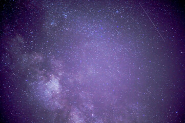 Astrological night sky with stars and constellations. The Milky Way and the accumulation of space debris in the galaxy.