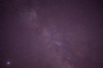 Astrological night sky with stars and constellations. The Milky Way and the accumulation of space debris in the galaxy.