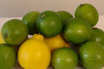Beautiful lemons arranged on a table. A fruit rich in vitamin c.