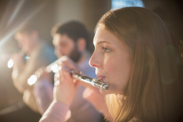 Flutist performing