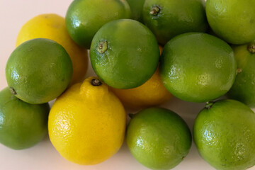 Beautiful lemons arranged on a table. A fruit rich in vitamin c.