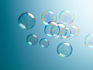 Translucent bubbles on blue background