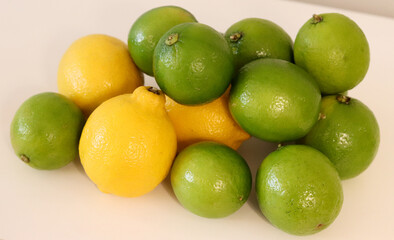 Beautiful lemons arranged on a table. A fruit rich in vitamin c.
