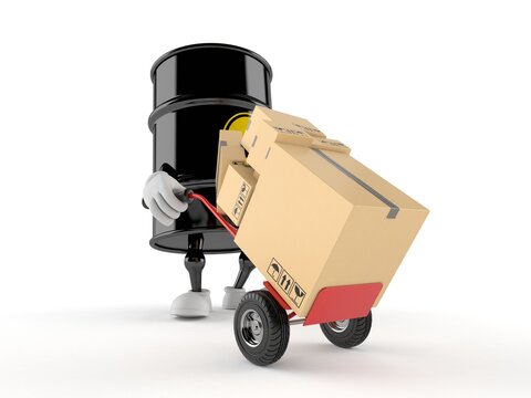 Oil Barrel Character With Hand Truck