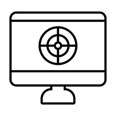 computer with target icon on screen, line style