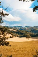 Beautiful rural landscape in spring, view of hills