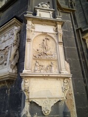 The bas-relief on the wall of the cathedral in Vienna in Austria. Nice view of the religious, Gothic architecture and historical art. Great trip to Vienna's tourist center.