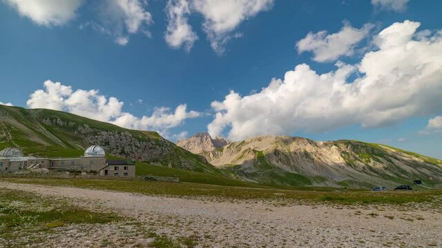 The Gran Sasso seen from the Campo Imperatore plateau, near the astronomical observatory. Abruzzo, Italy. Time lapse video
