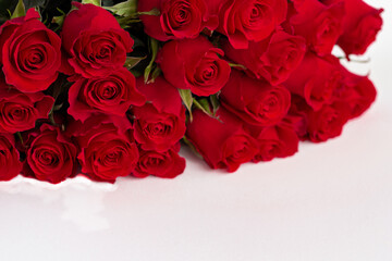 
Bouquet of red roses close up on a white background