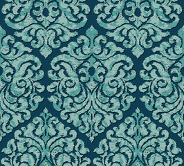 Seamless pattern with Damask motifs in blue tones