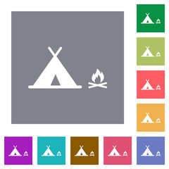Camping square flat icons