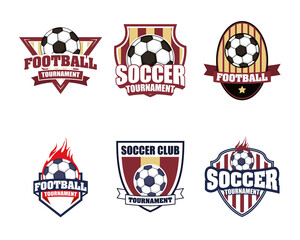 football soccer sport poster with set emblems icons