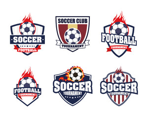 football soccer sport poster with set emblems icons