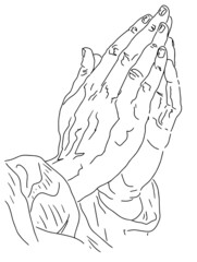 Vector retro hands folded in prayer with wrinkles monk hands.  Religion concept