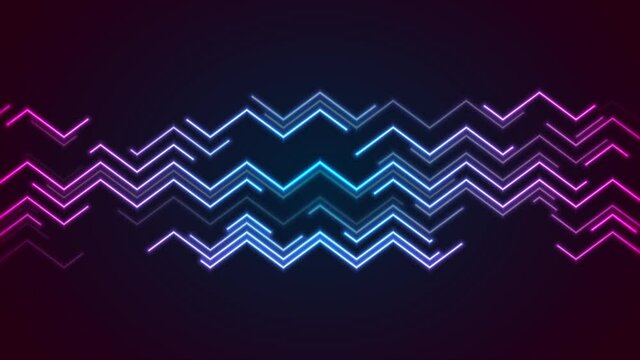 Futuristic abstract technology motion background with zig zag neon lines. Seamless looping. Video animation Ultra HD 4K 3840x2160
