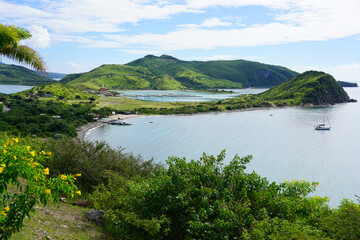 Fototapeta na wymiar View of Christophe Harbor, a boat marina in Saint Kitts