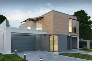 Tapeten Modern house with garage, 3D illustration  © Studio Harmony