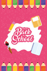 back to school poster with colors pencils and supplies