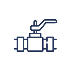 Pipe connection with handle thin line icon. Valve, metal, lever isolated outline sign. Plumbing and equipment concept. Vector illustration symbol element for web design and apps