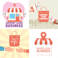 Fototapeta premium local shop campaign with letterings and set icons