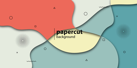 Abstract Modern Backgrund with Memphis Element and Papercut Style
