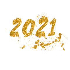 Golden Happy New Year 2021 With Burst Glitter. Vector illustration