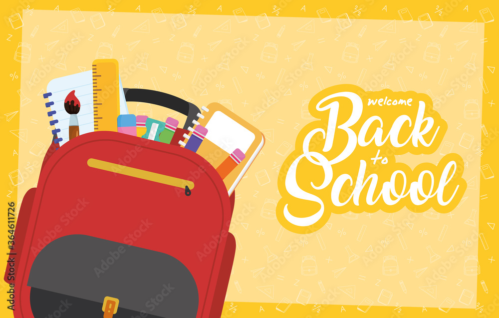 Poster back to school poster with schoolbag and supplies