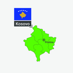 Fototapeta premium Map of Kosovo with flag. Shape
