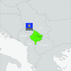 Map of Kosovo with flag