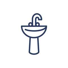 Sink and tap thin line icon. Washing, valve, hand isolated outline sign. Plumbing and equipment concept. Vector illustration symbol element for web design and apps