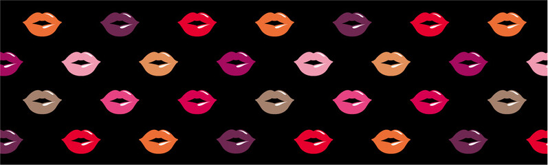 Lip seamless pattern. Cosmetic, Gift wrapping paper, Wallpaper, Print. Bright colorful lips design . Beauty concept. Trendy isolated background. Modern pop art style, Simple flat vector illustration.