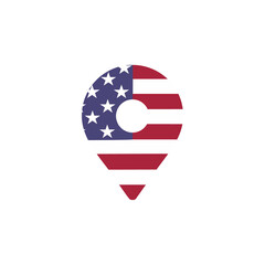 map pin vector icon with an American flag