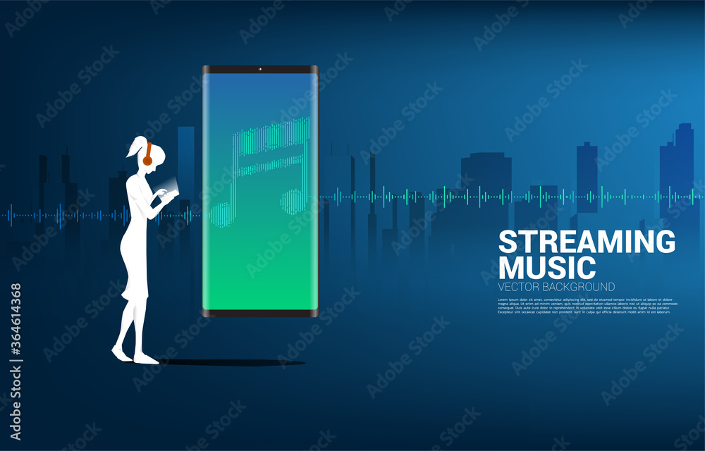 Canvas Prints silhouette of woman with headphone and sound wave music equalizer background. audio visual headphone