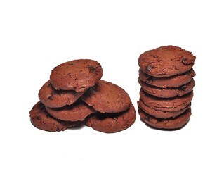 Choco chip cookies isolated on white background. Choco chip chocolate biscuit