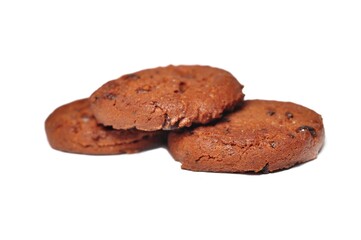 Choco chip cookies isolated on white background. Choco chip chocolate biscuit