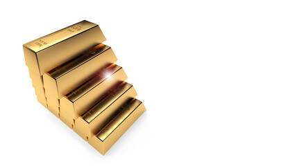 Gold bars isolated on white background. Financial concept - Copy space for Text . 3D Illustration
