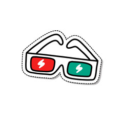 3D glasses doodle icon, vector sticker illustration