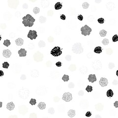 Light Orange vector seamless doodle template with leaves, flowers. Abstract illustration with leaves, flowers in doodles style. Texture for window blinds, curtains.
